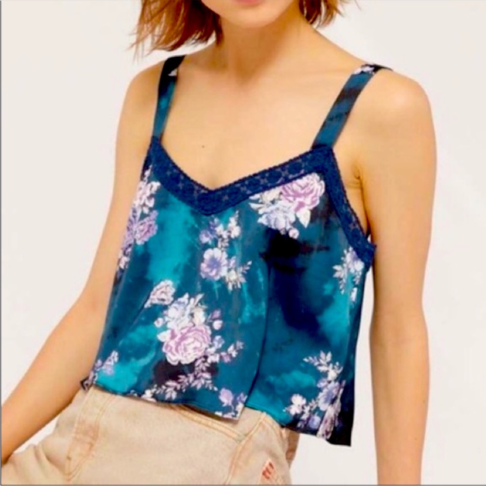 Urban Outfitters Floral Blue and Purple Camisole Adjustable Top - Silk and Lace